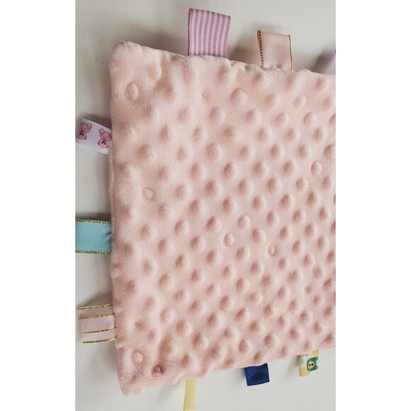 Pink Minky Dot Lovey Sensory Tags Baby Security Blanket Plush Soft Toy - Picture 3 of 5
